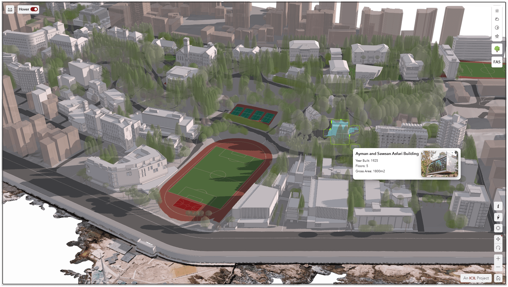 Screenshot of the AUB Twin interactive 3D campus platform